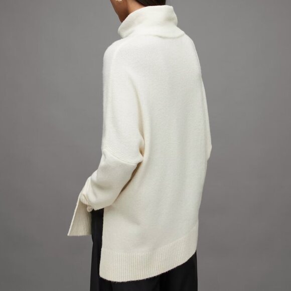 All Saints Lock Roll Neck Relaxed Fit Jumper Wool Yak Blend Soft Chalk White - Picture 2 of 14